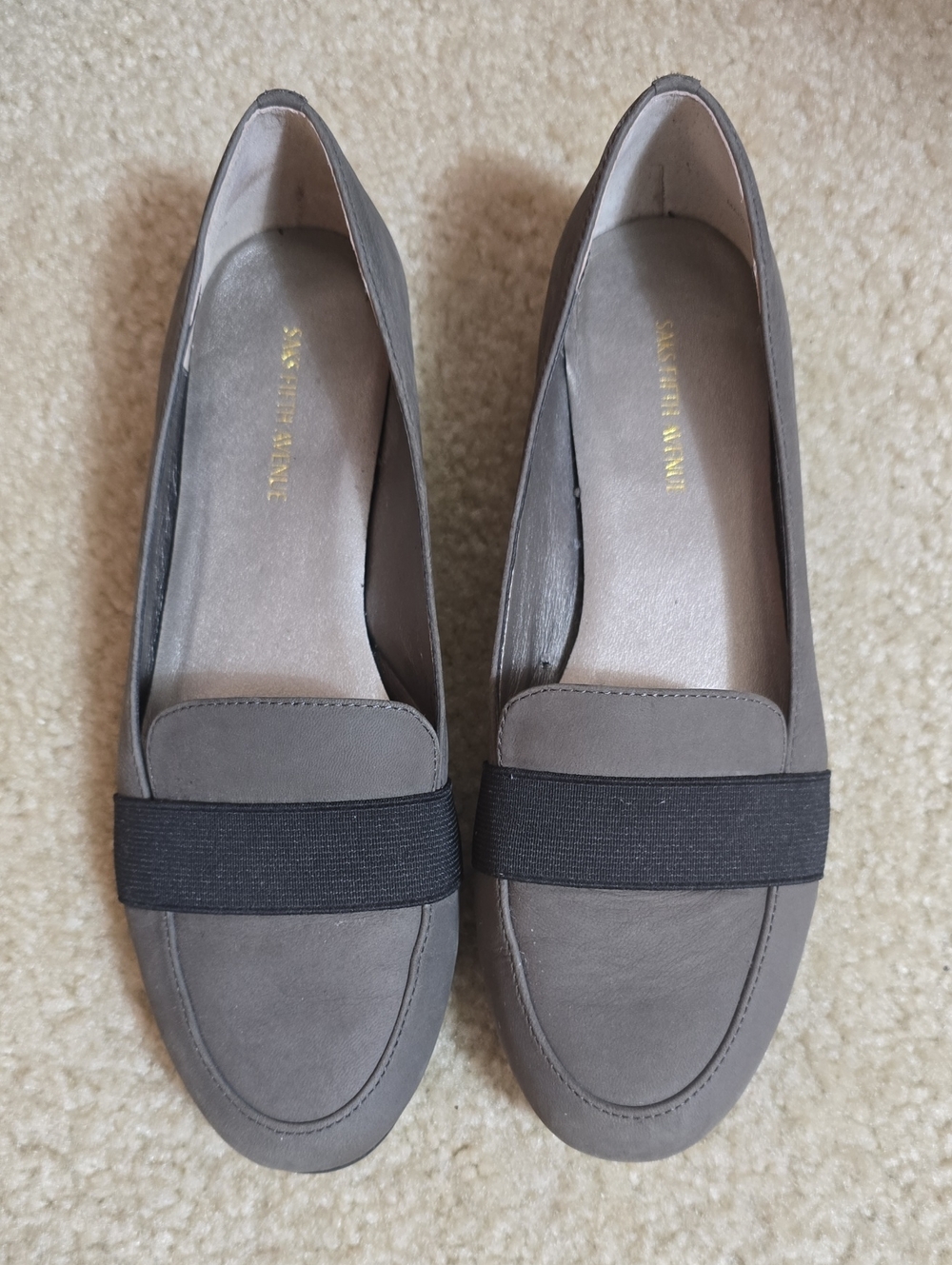 Saks Fifth Avenue Gray Loafers with Black Elastic Strap